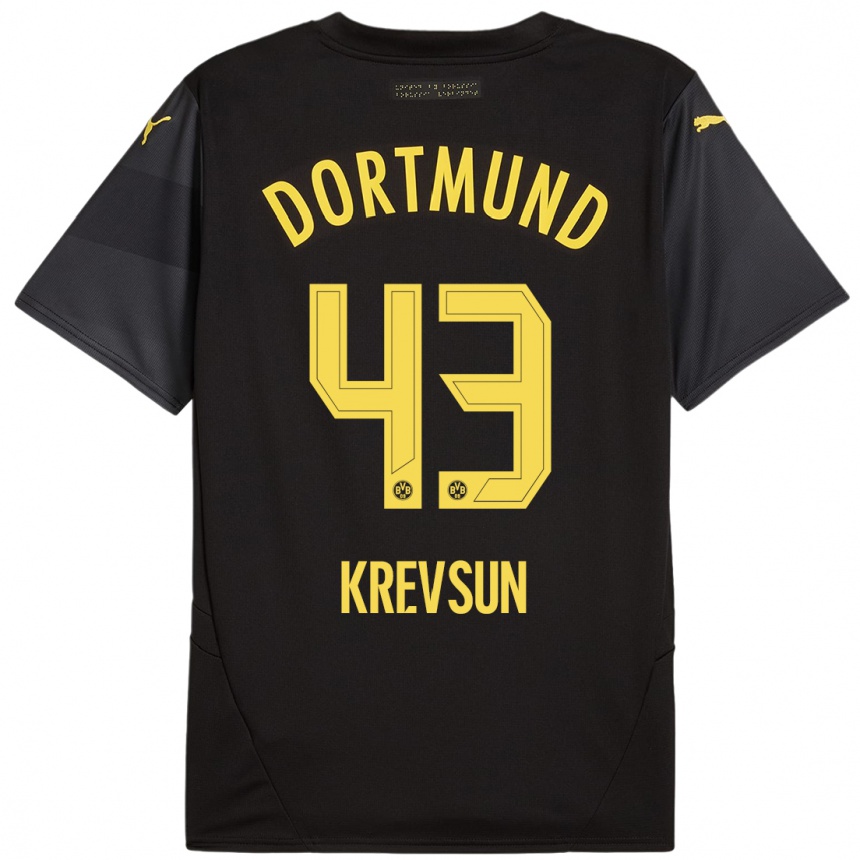 Damen Fußball Danylo Krevsun #43 Schwarz Gelb Auswärtstrikot Trikot 2024/25 T-Shirt Luxemburg