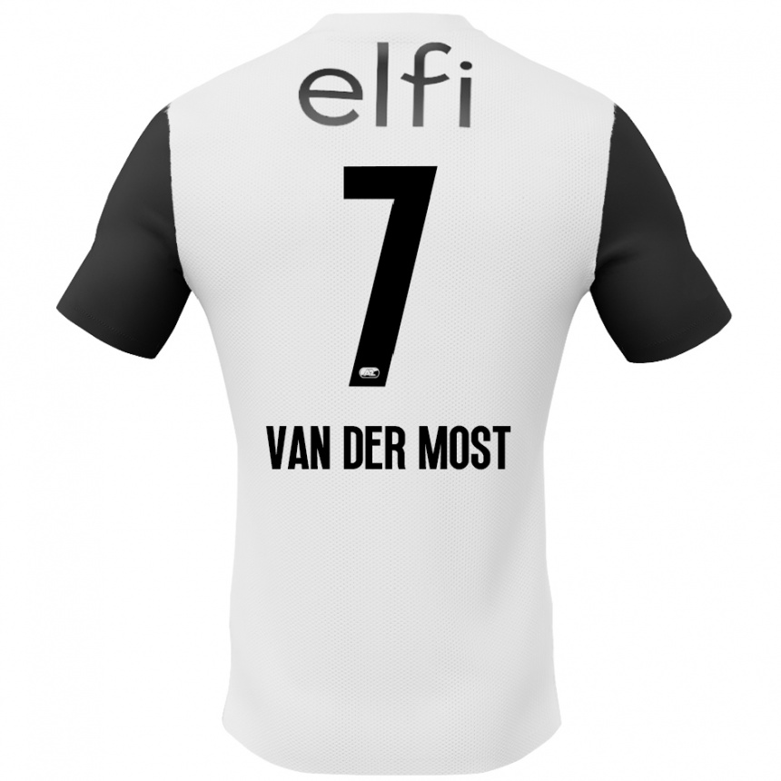 Damen Fußball Veerle Van Der Most #7 Weiß Schwarz Auswärtstrikot Trikot 2024/25 T-Shirt Luxemburg