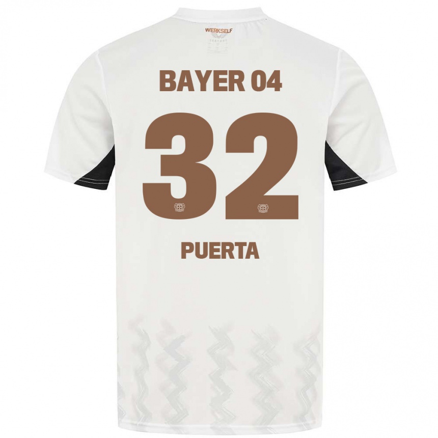 Damen Fußball Gustavo Puerta #32 Weiß Schwarz Auswärtstrikot Trikot 2024/25 T-Shirt Luxemburg