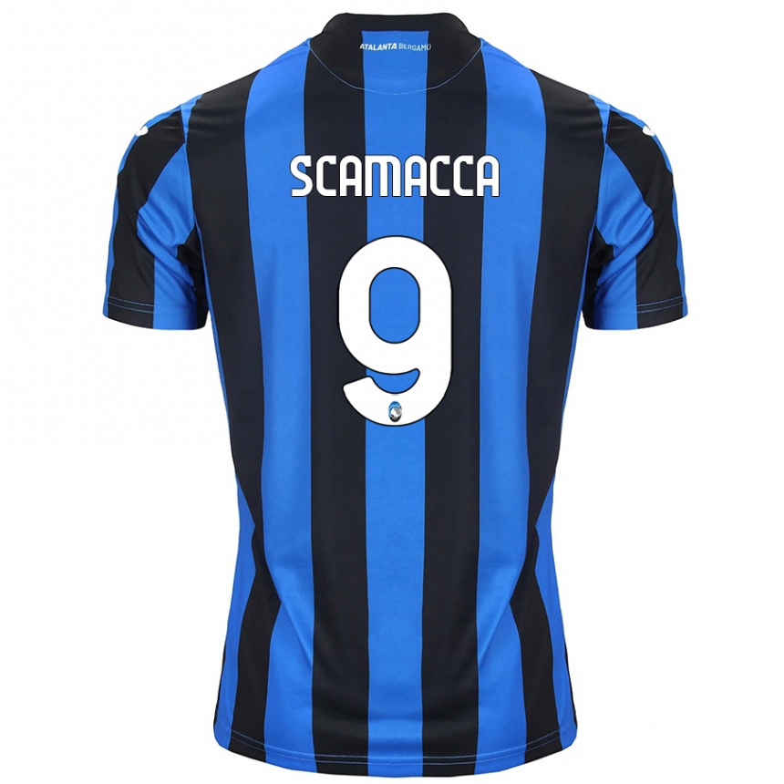 Kinder Fußball Gianluca Scamacca #9 Blau Schwarz Heimtrikot Trikot 2024/25 T-Shirt Luxemburg