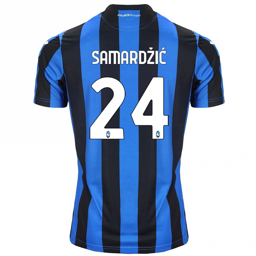 Kinder Fußball Lazar Samardžić #24 Blau Schwarz Heimtrikot Trikot 2024/25 T-Shirt Luxemburg