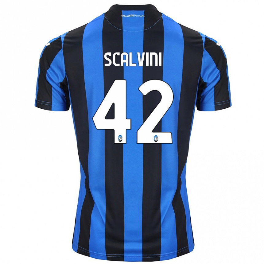 Kinder Fußball Giorgio Scalvini #42 Blau Schwarz Heimtrikot Trikot 2024/25 T-Shirt Luxemburg