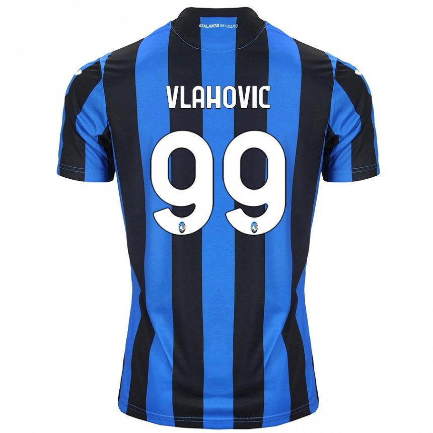 Kinder Fußball Vanja Vlahovic #99 Blau Schwarz Heimtrikot Trikot 2024/25 T-Shirt Luxemburg