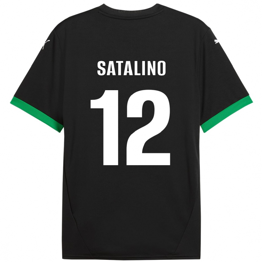 Kinder Fußball Giacomo Satalino #12 Schwarz Dunkelgrün Heimtrikot Trikot 2024/25 T-Shirt Luxemburg