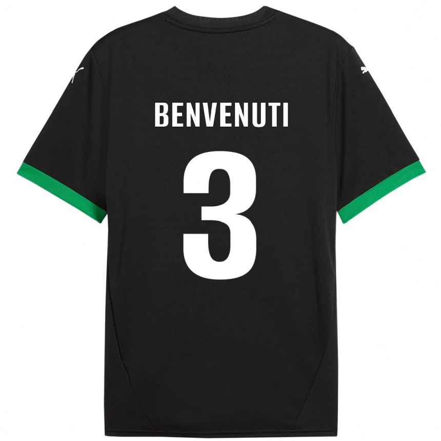 Kinder Fußball Tommaso Benvenuti #3 Schwarz Dunkelgrün Heimtrikot Trikot 2024/25 T-Shirt Luxemburg