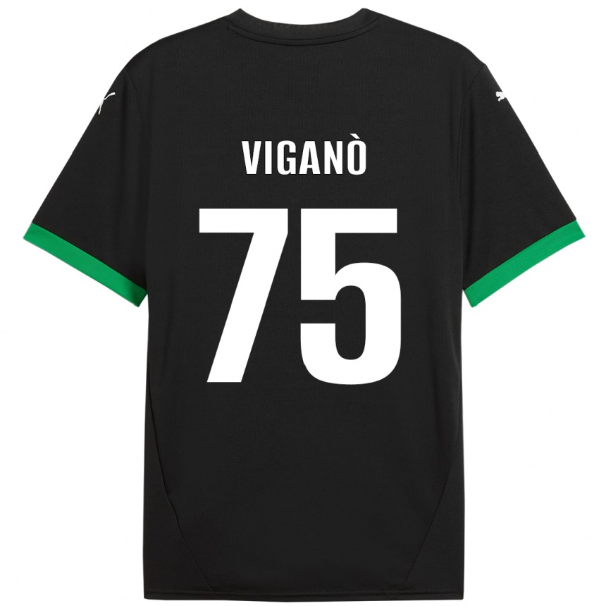 Kinder Fußball Lorenzo Viganò #75 Schwarz Dunkelgrün Heimtrikot Trikot 2024/25 T-Shirt Luxemburg