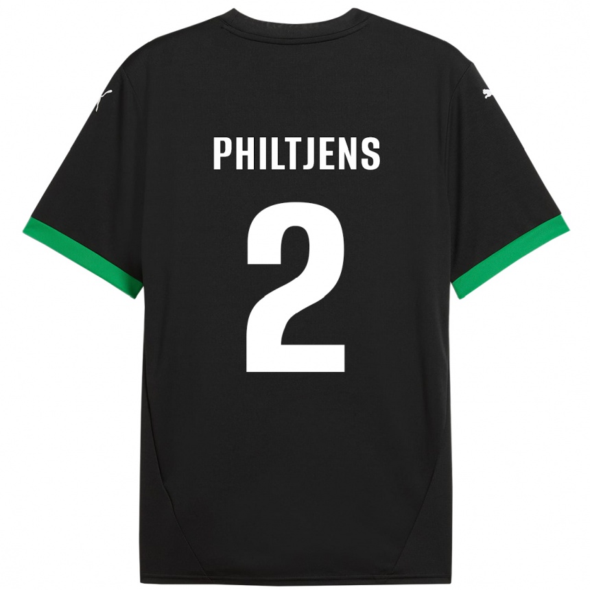 Kinder Fußball Davina Philtjens #2 Schwarz Dunkelgrün Heimtrikot Trikot 2024/25 T-Shirt Luxemburg