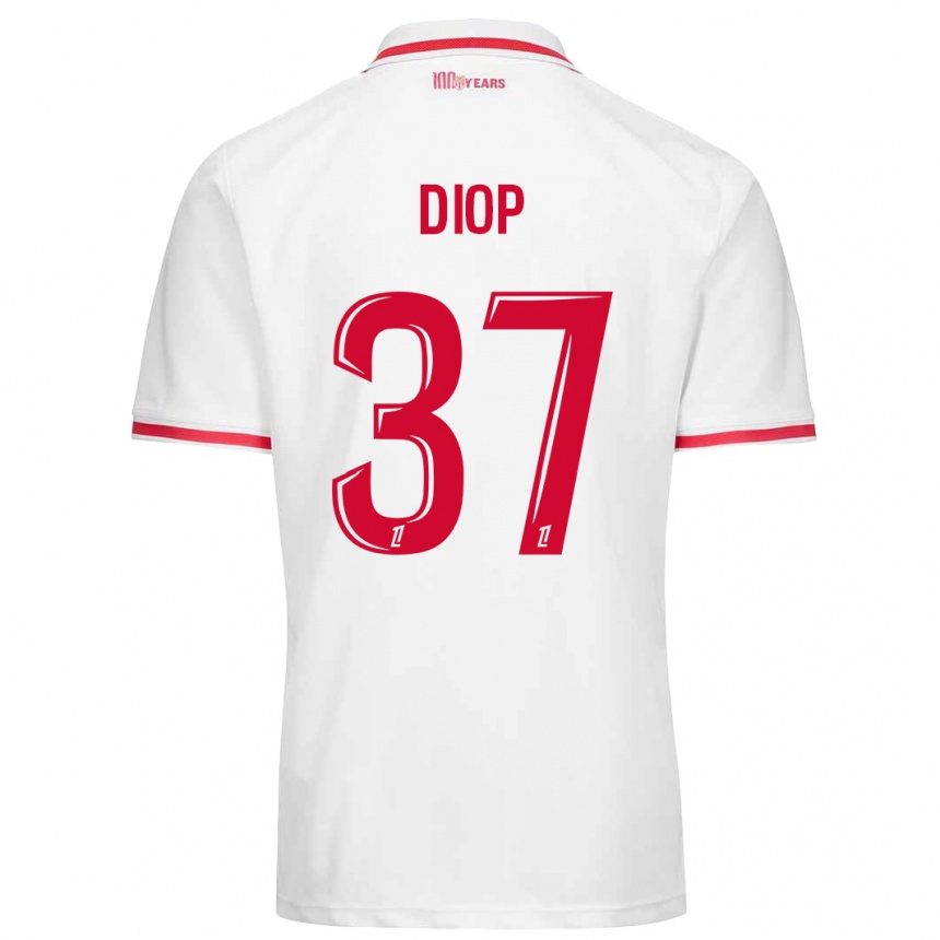 Kinder Fußball Edan Diop #37 Weiß Rot Heimtrikot Trikot 2024/25 T-Shirt Luxemburg