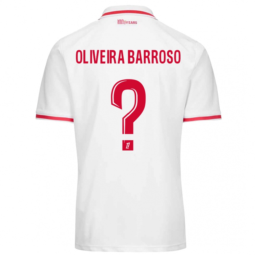 Kinder Fußball Mickael Oliveira Barroso #0 Weiß Rot Heimtrikot Trikot 2024/25 T-Shirt Luxemburg