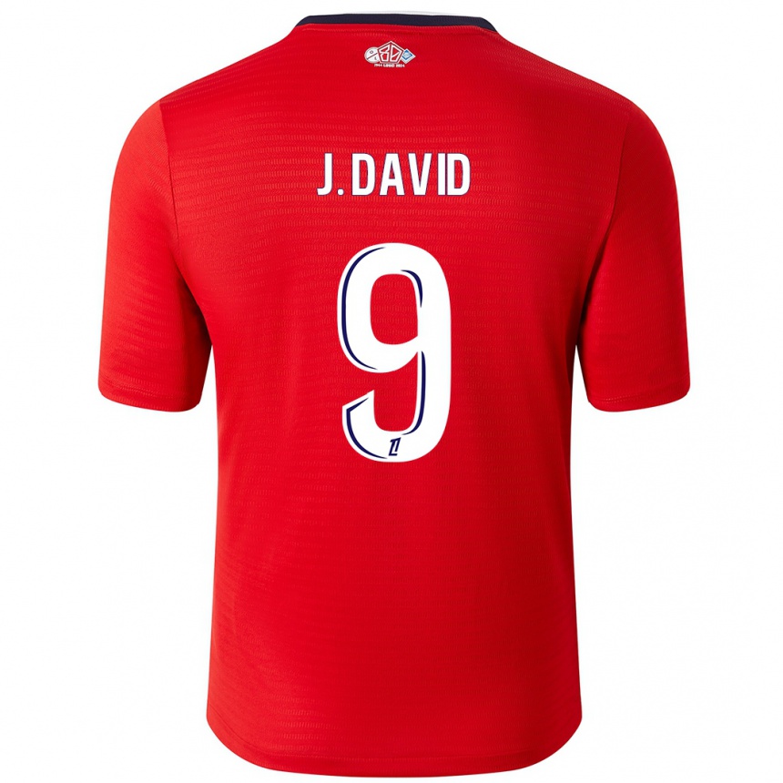 Kinder Fußball Jonathan David #9 Rot Weiß Heimtrikot Trikot 2024/25 T-Shirt Luxemburg