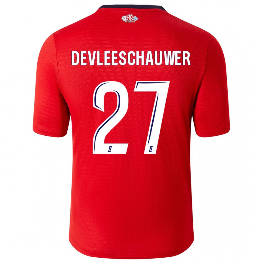 Kinder Fußball Gwenaëlle Devleeschauwer #27 Rot Weiß Heimtrikot Trikot 2024/25 T-Shirt Luxemburg