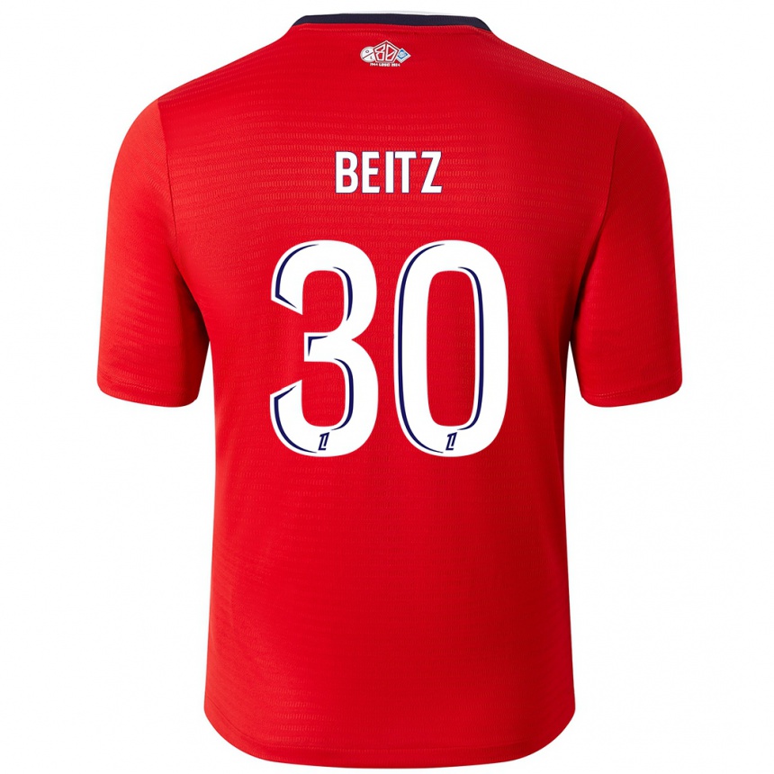 Kinder Fußball Taylor Beitz #30 Rot Weiß Heimtrikot Trikot 2024/25 T-Shirt Luxemburg