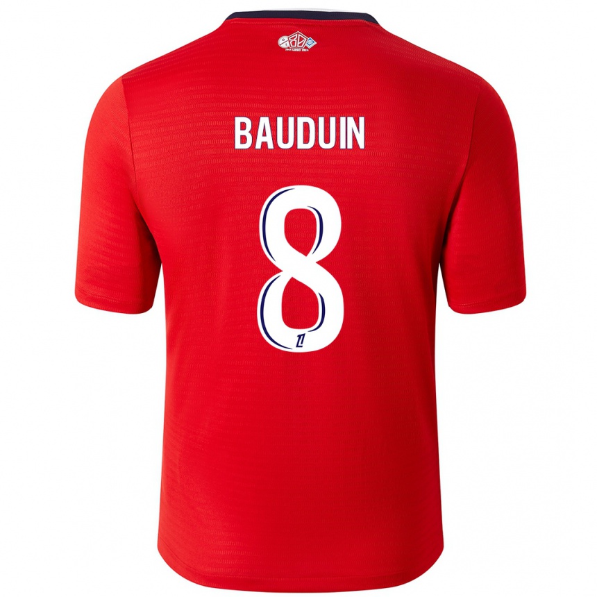 Kinder Fußball Justine Bauduin #8 Rot Weiß Heimtrikot Trikot 2024/25 T-Shirt Luxemburg