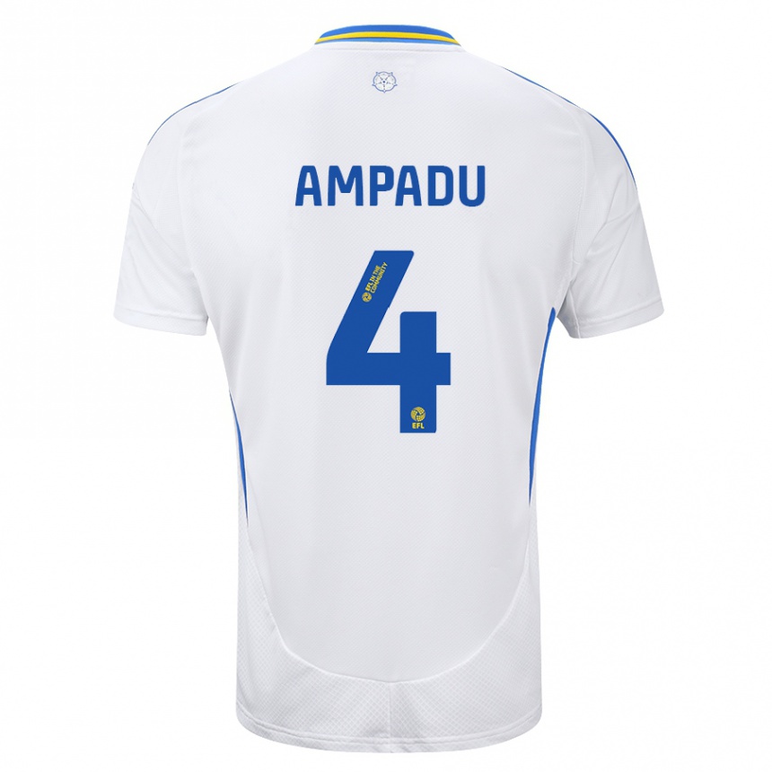 Kinder Fußball Ethan Ampadu #4 Weiß Blau Heimtrikot Trikot 2024/25 T-Shirt Luxemburg