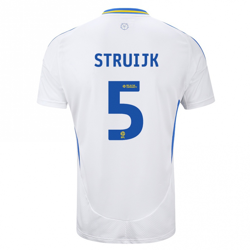 Kinder Fußball Pascal Struijk #5 Weiß Blau Heimtrikot Trikot 2024/25 T-Shirt Luxemburg