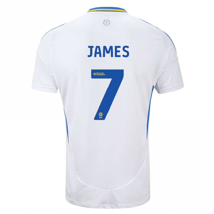 Kinder Fußball Daniel James #7 Weiß Blau Heimtrikot Trikot 2024/25 T-Shirt Luxemburg