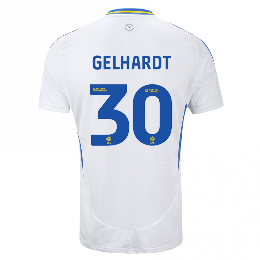 Kinder Fußball Joe Gelhardt #30 Weiß Blau Heimtrikot Trikot 2024/25 T-Shirt Luxemburg