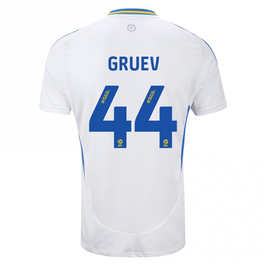 Kinder Fußball Ilia Gruev #44 Weiß Blau Heimtrikot Trikot 2024/25 T-Shirt Luxemburg