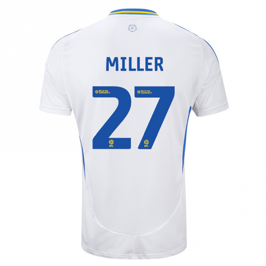 Kinder Fußball Amari Miller #27 Weiß Blau Heimtrikot Trikot 2024/25 T-Shirt Luxemburg