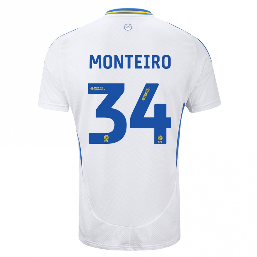 Kinder Fußball Diogo Monteiro #34 Weiß Blau Heimtrikot Trikot 2024/25 T-Shirt Luxemburg