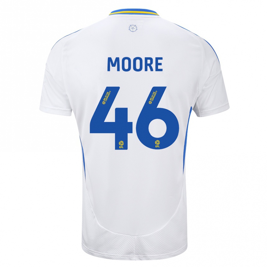 Kinder Fußball Kris Moore #46 Weiß Blau Heimtrikot Trikot 2024/25 T-Shirt Luxemburg