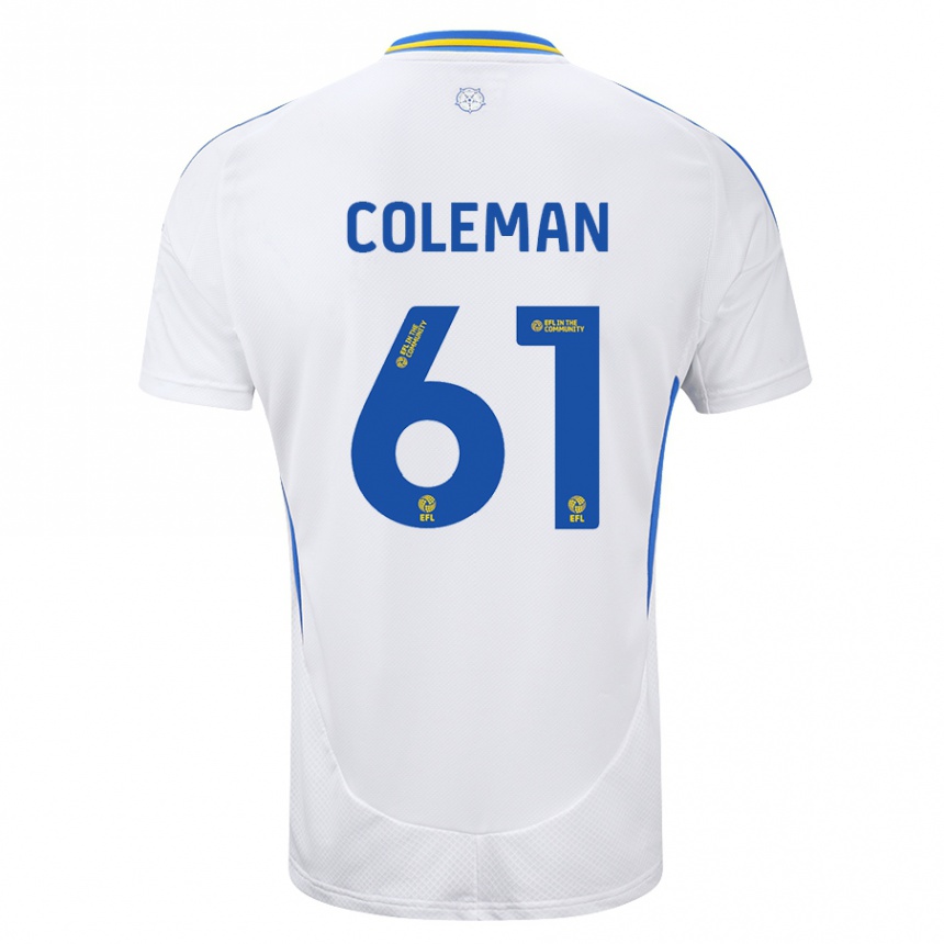 Kinder Fußball Cian Coleman #61 Weiß Blau Heimtrikot Trikot 2024/25 T-Shirt Luxemburg