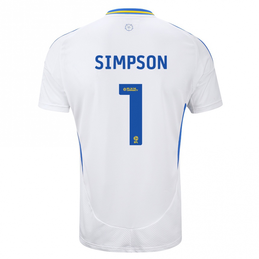 Kinder Fußball Carrie Simpson #1 Weiß Blau Heimtrikot Trikot 2024/25 T-Shirt Luxemburg