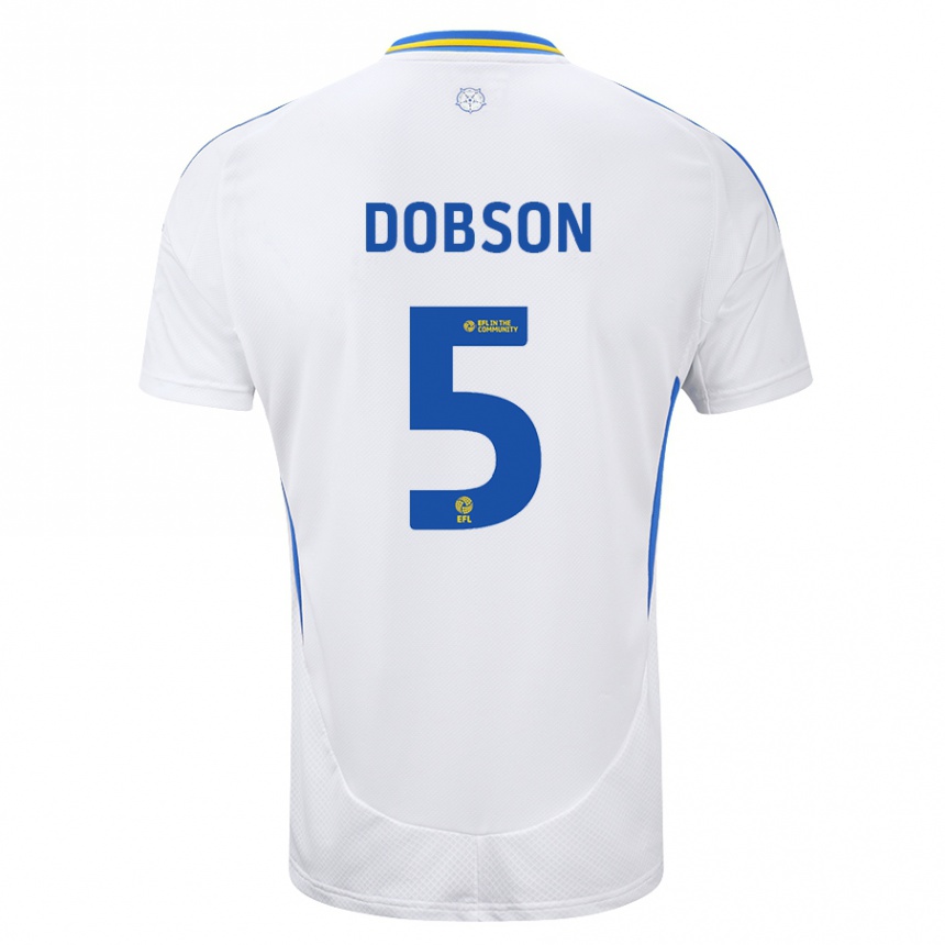 Kinder Fußball Ellie Dobson #5 Weiß Blau Heimtrikot Trikot 2024/25 T-Shirt Luxemburg