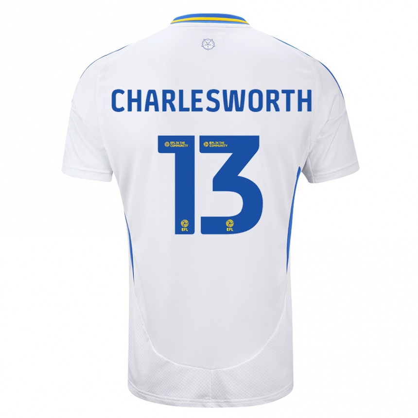 Kinder Fußball Millie Robshaw-Charlesworth #13 Weiß Blau Heimtrikot Trikot 2024/25 T-Shirt Luxemburg