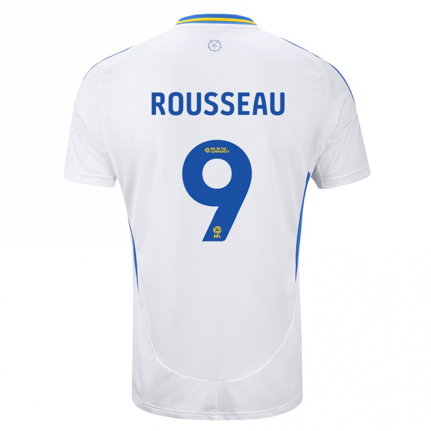 Kinder Fußball Jess Rousseau #9 Weiß Blau Heimtrikot Trikot 2024/25 T-Shirt Luxemburg