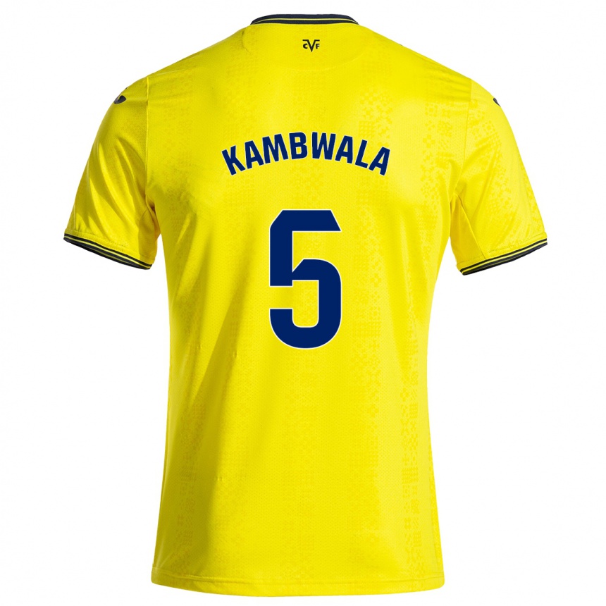 Kinder Fußball Willy Kambwala #5 Gelb Schwarz Heimtrikot Trikot 2024/25 T-Shirt Luxemburg