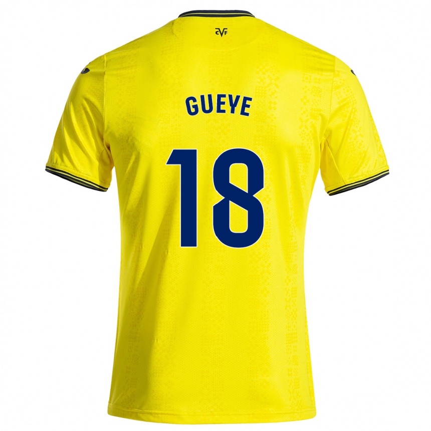 Kinder Fußball Pape Gueye #18 Gelb Schwarz Heimtrikot Trikot 2024/25 T-Shirt Luxemburg