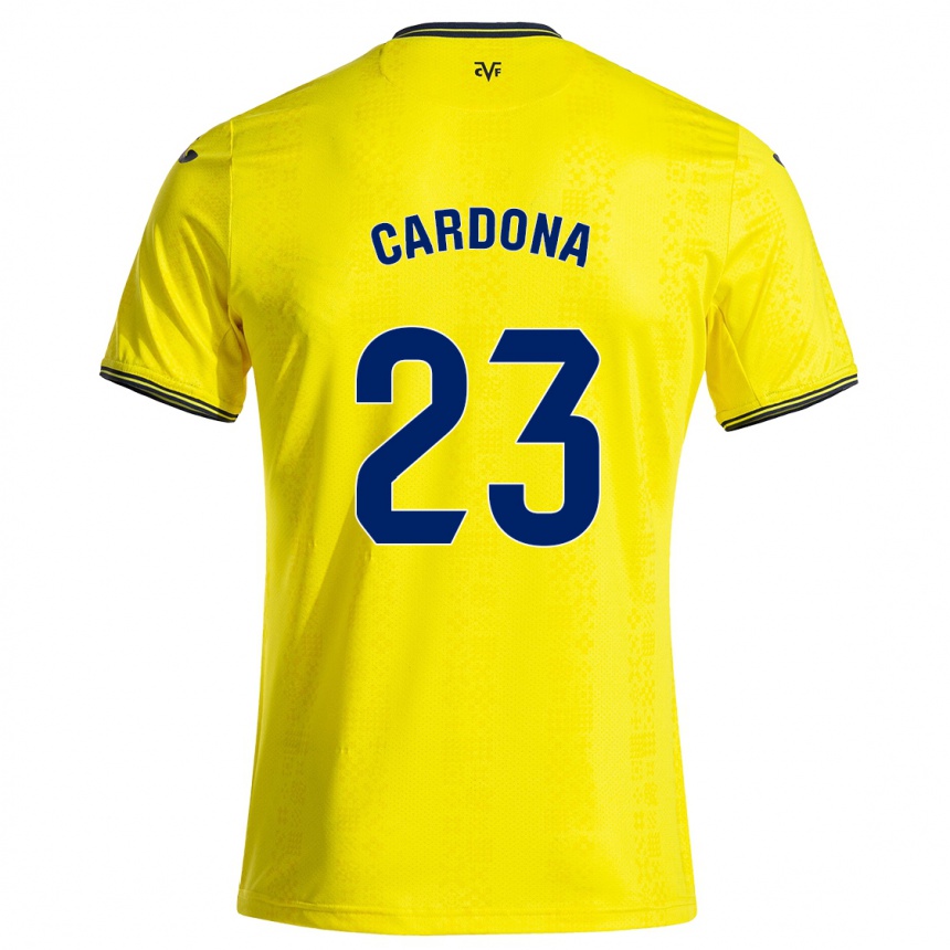 Kinder Fußball Sergi Cardona #23 Gelb Schwarz Heimtrikot Trikot 2024/25 T-Shirt Luxemburg