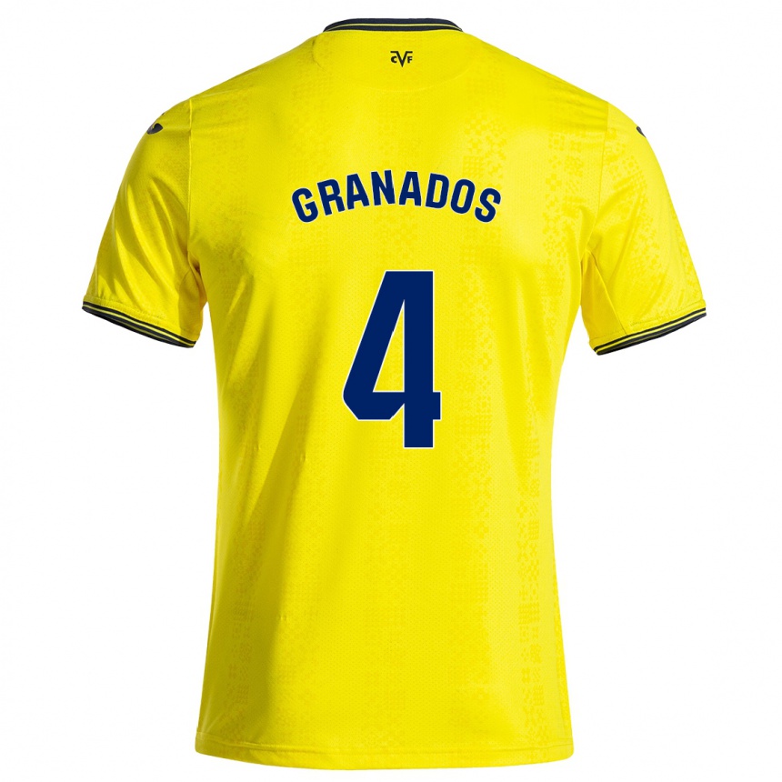 Kinder Fußball Carlos Granados #4 Gelb Schwarz Heimtrikot Trikot 2024/25 T-Shirt Luxemburg