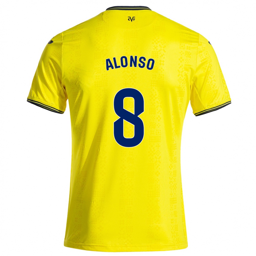 Kinder Fußball Rodri Alonso #8 Gelb Schwarz Heimtrikot Trikot 2024/25 T-Shirt Luxemburg