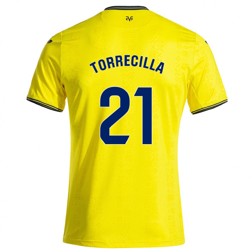 Kinder Fußball Virginia Torrecilla #21 Gelb Schwarz Heimtrikot Trikot 2024/25 T-Shirt Luxemburg