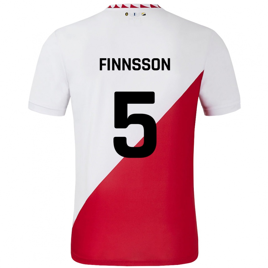 Kinder Fußball Kolbeinn Finnsson #5 Weiß Rot Heimtrikot Trikot 2024/25 T-Shirt Luxemburg