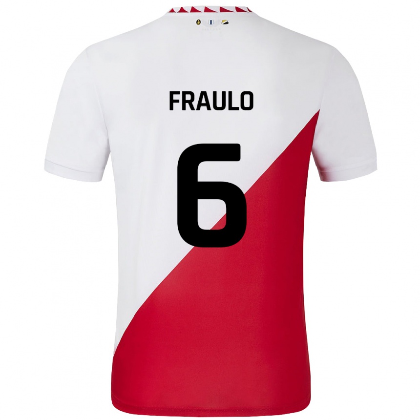 Kinder Fußball Oscar Fraulo #6 Weiß Rot Heimtrikot Trikot 2024/25 T-Shirt Luxemburg