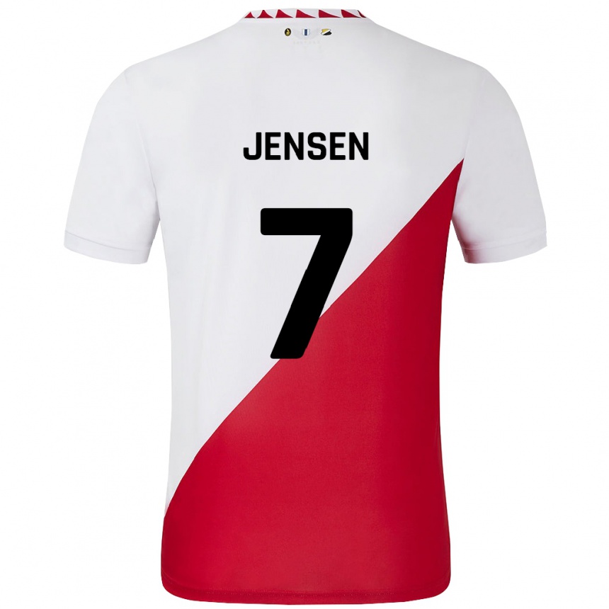 Kinder Fußball Victor Jensen #7 Weiß Rot Heimtrikot Trikot 2024/25 T-Shirt Luxemburg