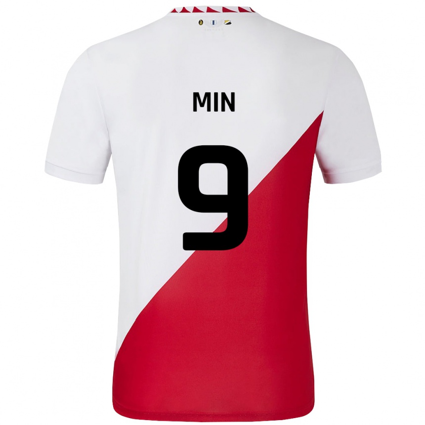 Kinder Fußball David Min #9 Weiß Rot Heimtrikot Trikot 2024/25 T-Shirt Luxemburg