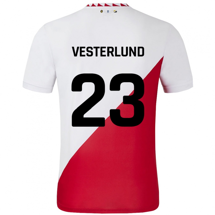 Kinder Fußball Niklas Vesterlund #23 Weiß Rot Heimtrikot Trikot 2024/25 T-Shirt Luxemburg