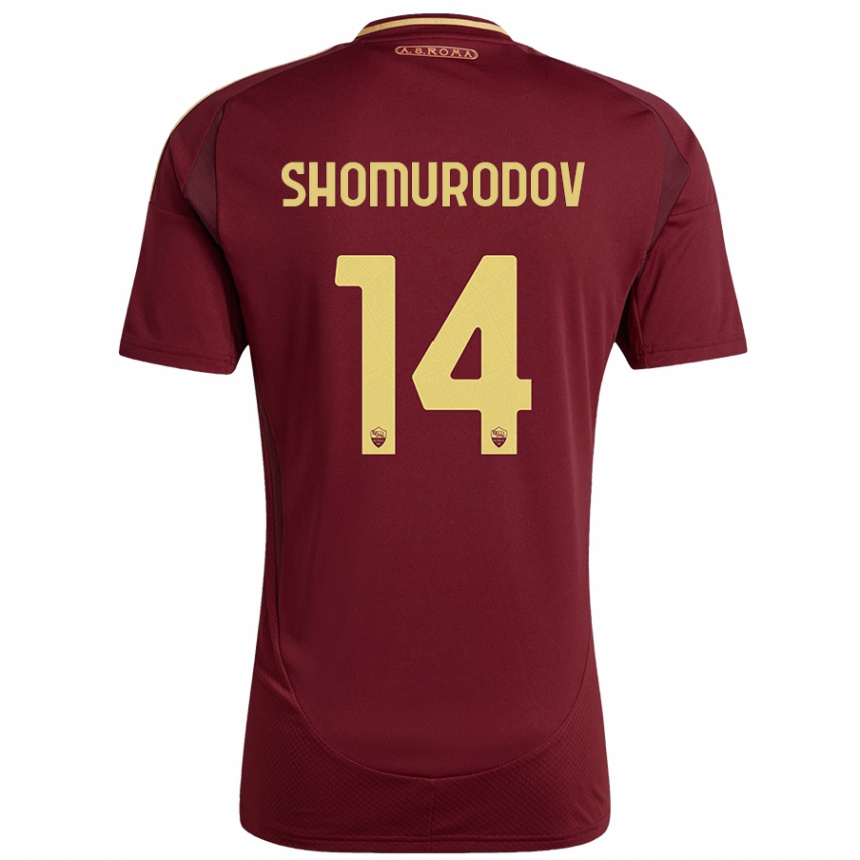 Kinder Fußball Eldor Shomurodov #14 Rot Braun Gold Heimtrikot Trikot 2024/25 T-Shirt Luxemburg