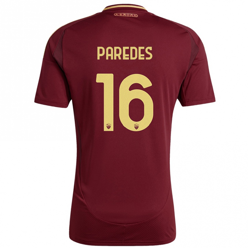 Kinder Fußball Leandro Paredes #16 Rot Braun Gold Heimtrikot Trikot 2024/25 T-Shirt Luxemburg