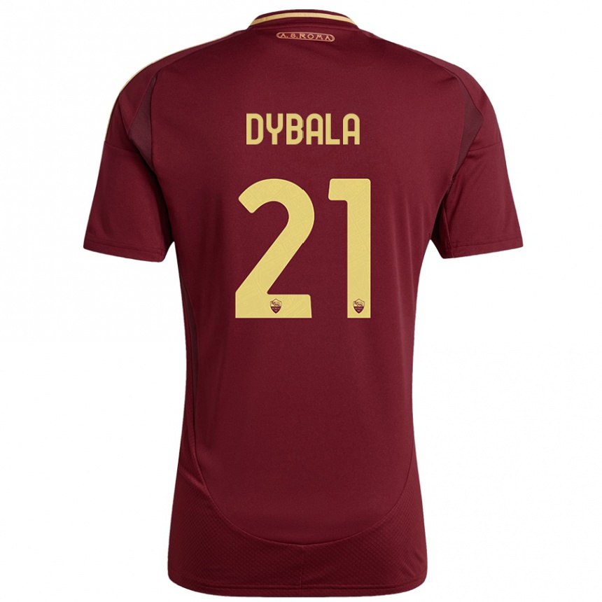 Kinder Fußball Paulo Dybala #21 Rot Braun Gold Heimtrikot Trikot 2024/25 T-Shirt Luxemburg