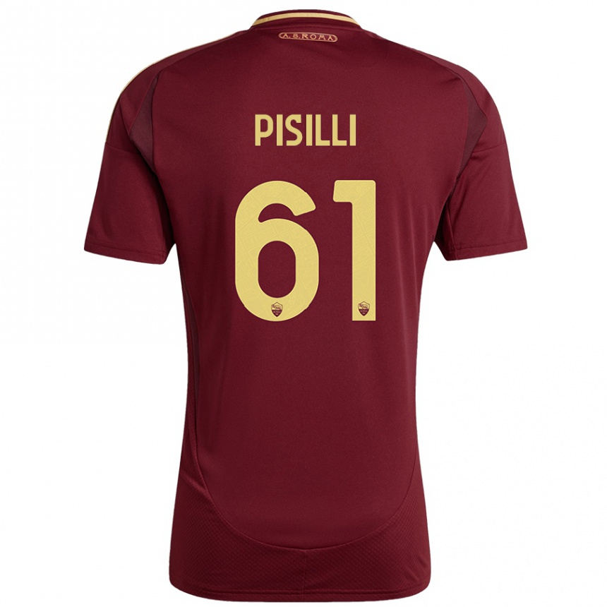 Kinder Fußball Niccolò Pisilli #61 Rot Braun Gold Heimtrikot Trikot 2024/25 T-Shirt Luxemburg