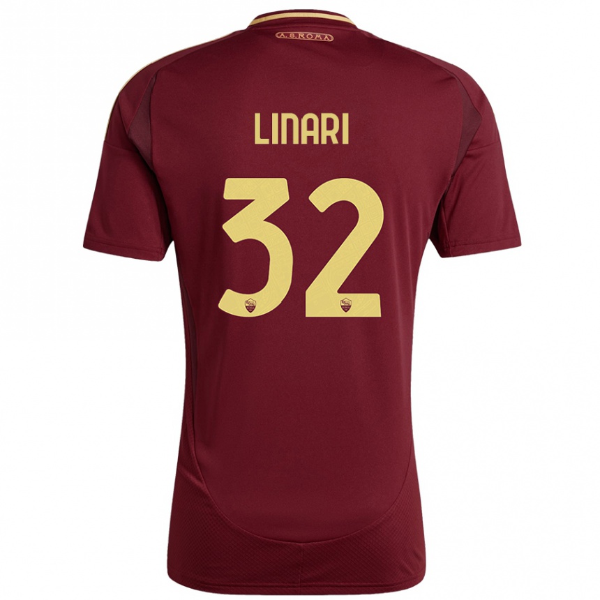 Kinder Fußball Elena Linari #32 Rot Braun Gold Heimtrikot Trikot 2024/25 T-Shirt Luxemburg