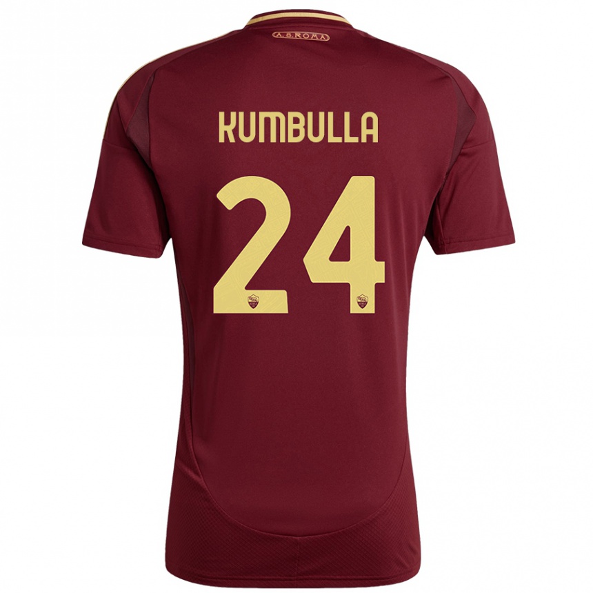 Kinder Fußball Marash Kumbulla #24 Rot Braun Gold Heimtrikot Trikot 2024/25 T-Shirt Luxemburg