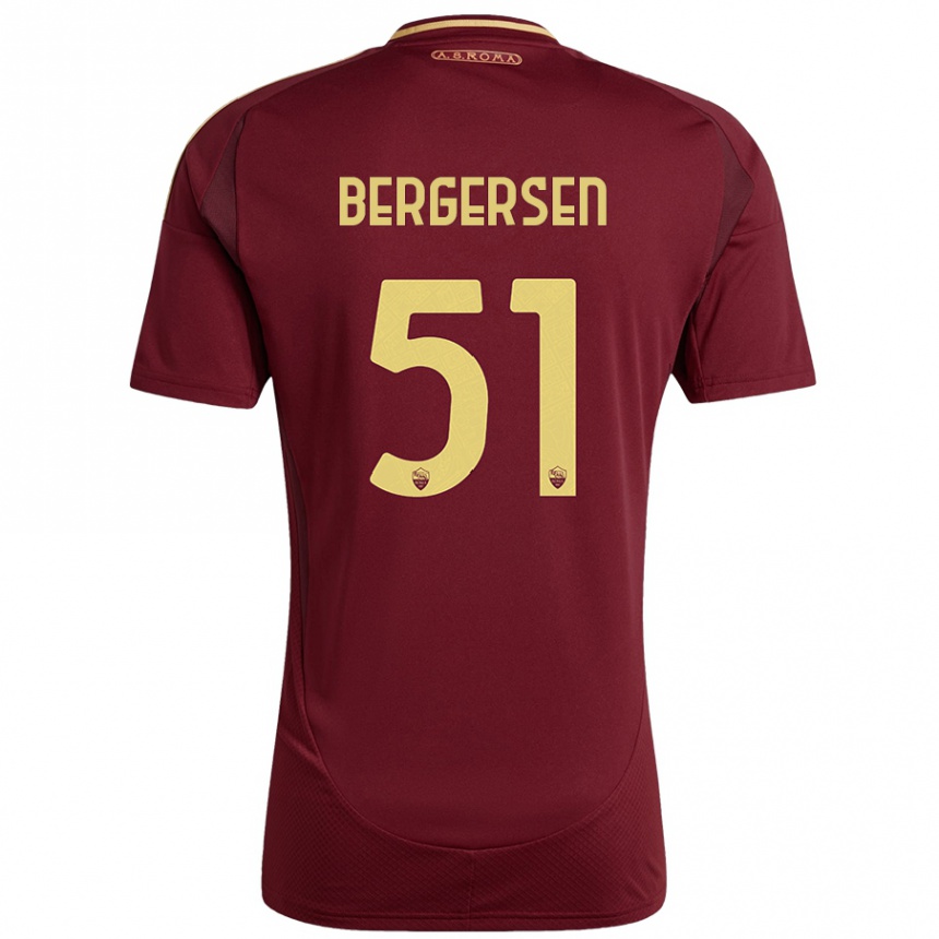 Kinder Fußball Mina Bergersen #51 Rot Braun Gold Heimtrikot Trikot 2024/25 T-Shirt Luxemburg