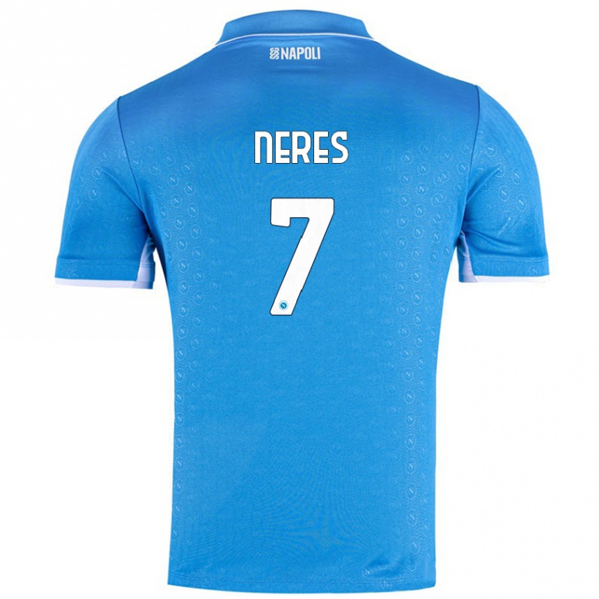 Kinder Fußball David Neres #7 Himmelblau Heimtrikot Trikot 2024/25 T-Shirt Luxemburg