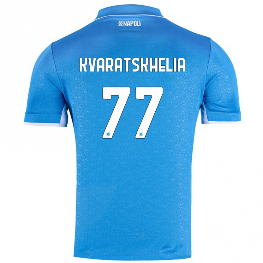 Kinder Fußball Khvicha Kvaratskhelia #77 Himmelblau Heimtrikot Trikot 2024/25 T-Shirt Luxemburg